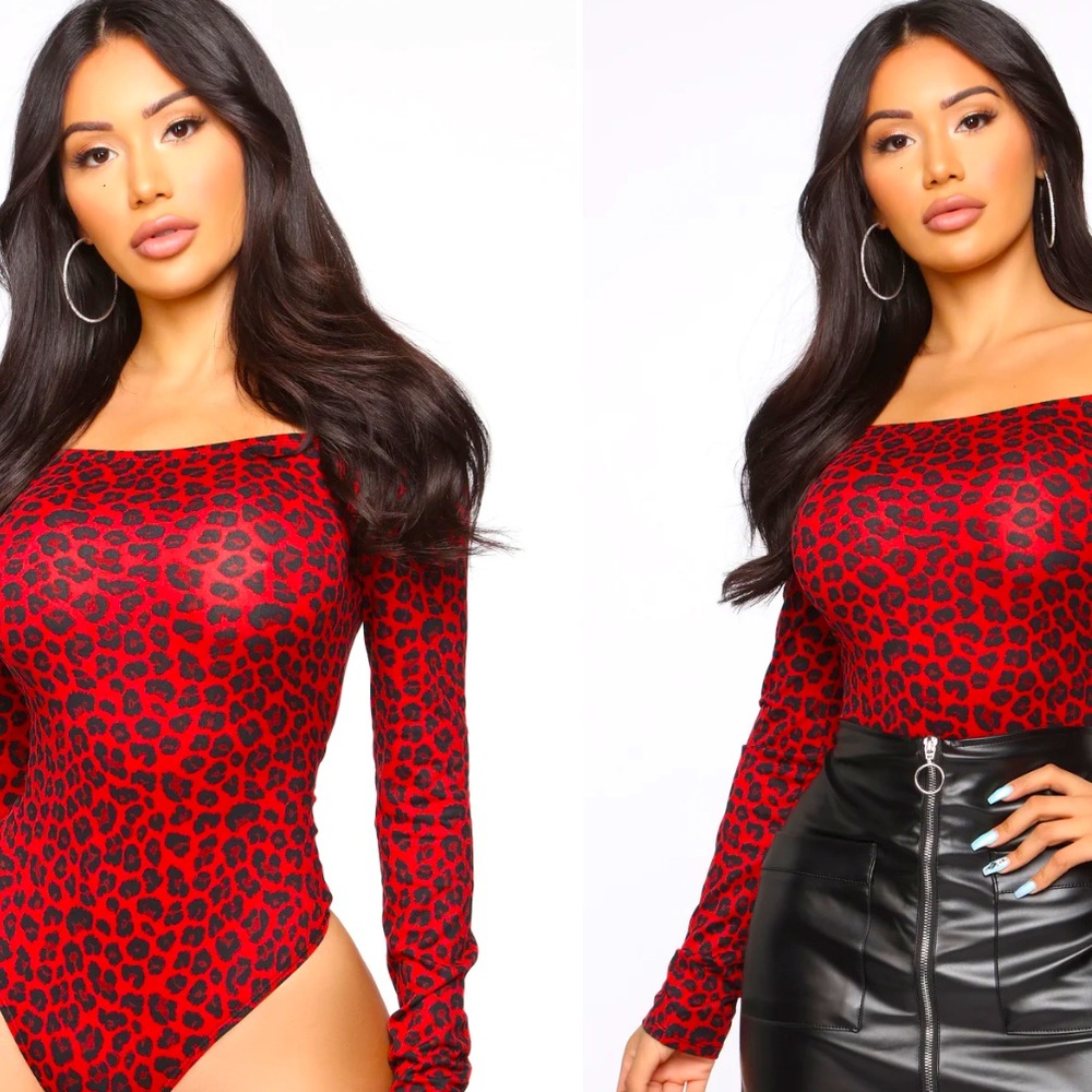 Red cheetah print body suit